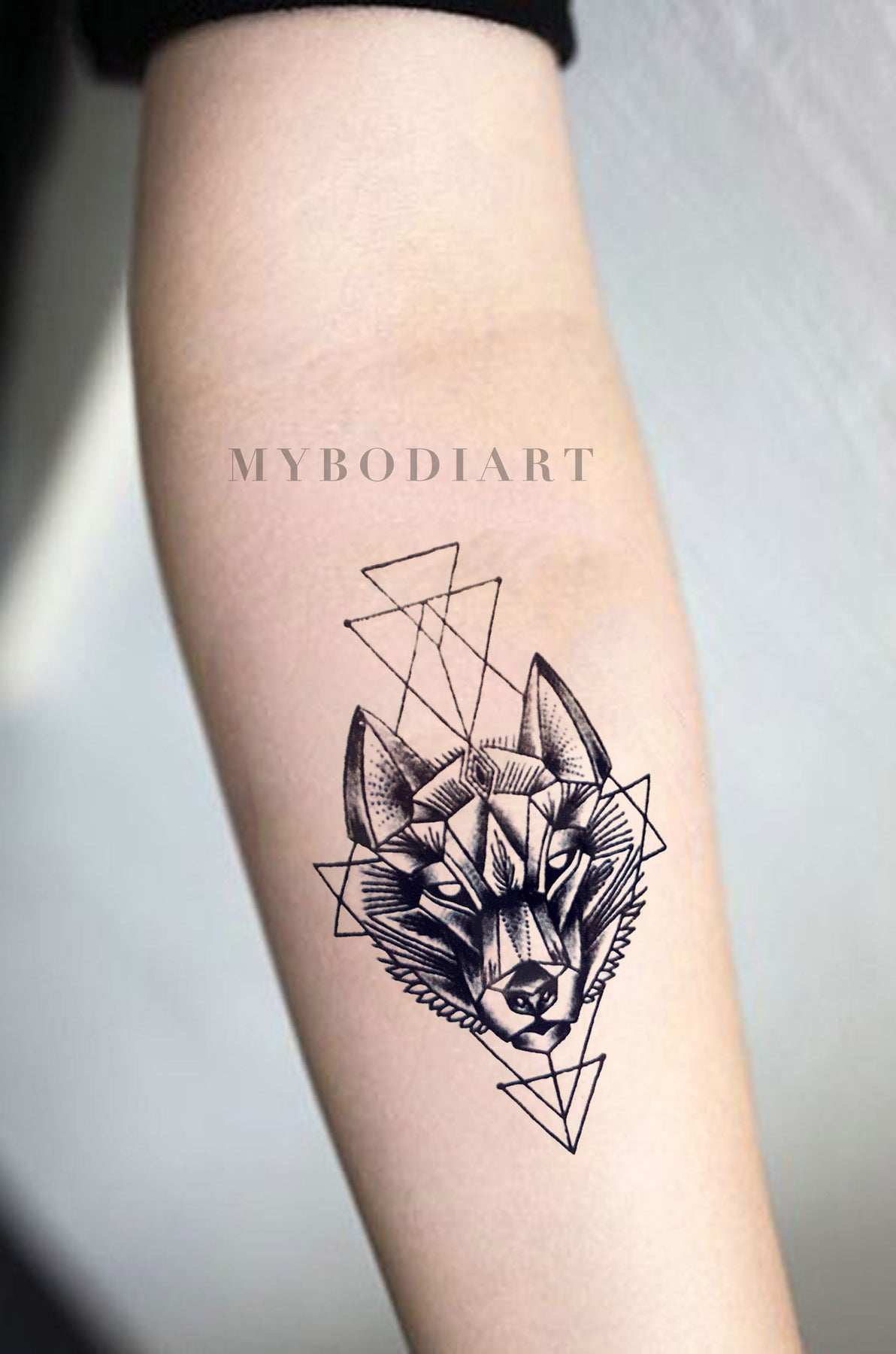 Lupa Small Black Geometric Wolf Spirit Animal Temporary Tattoo – MyBodiArt